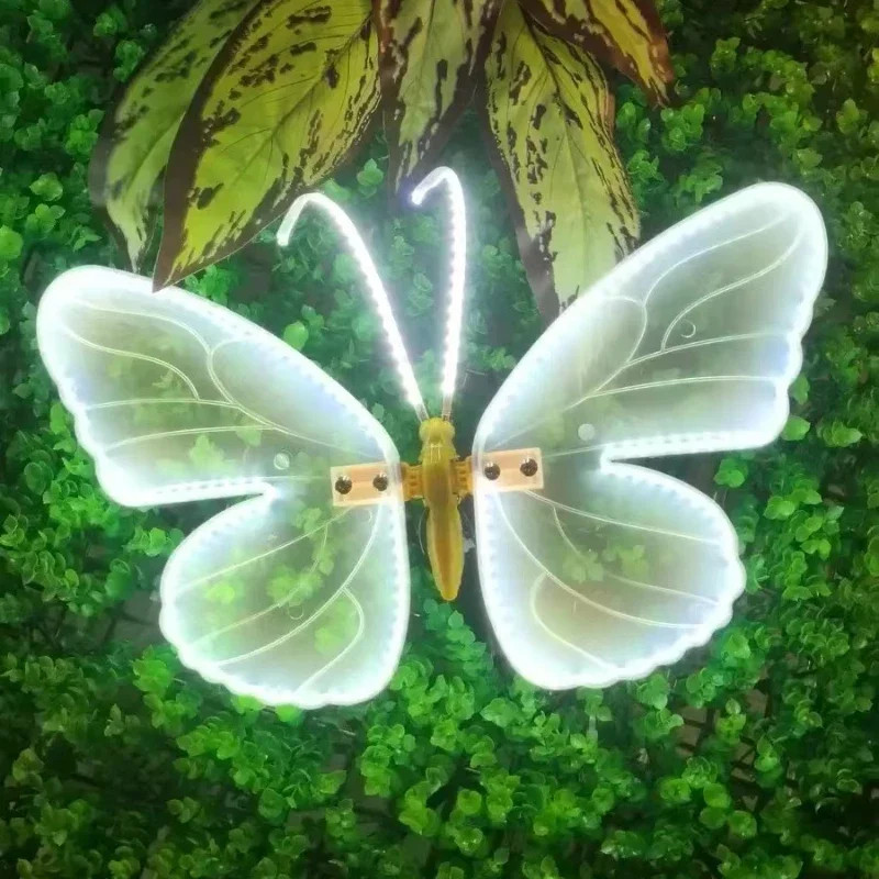 2 Pieces LED Outdoor Simulation Butterfly Lights, Dynamic, Static Holiday Party Decorations for Garden, Wedding, Event