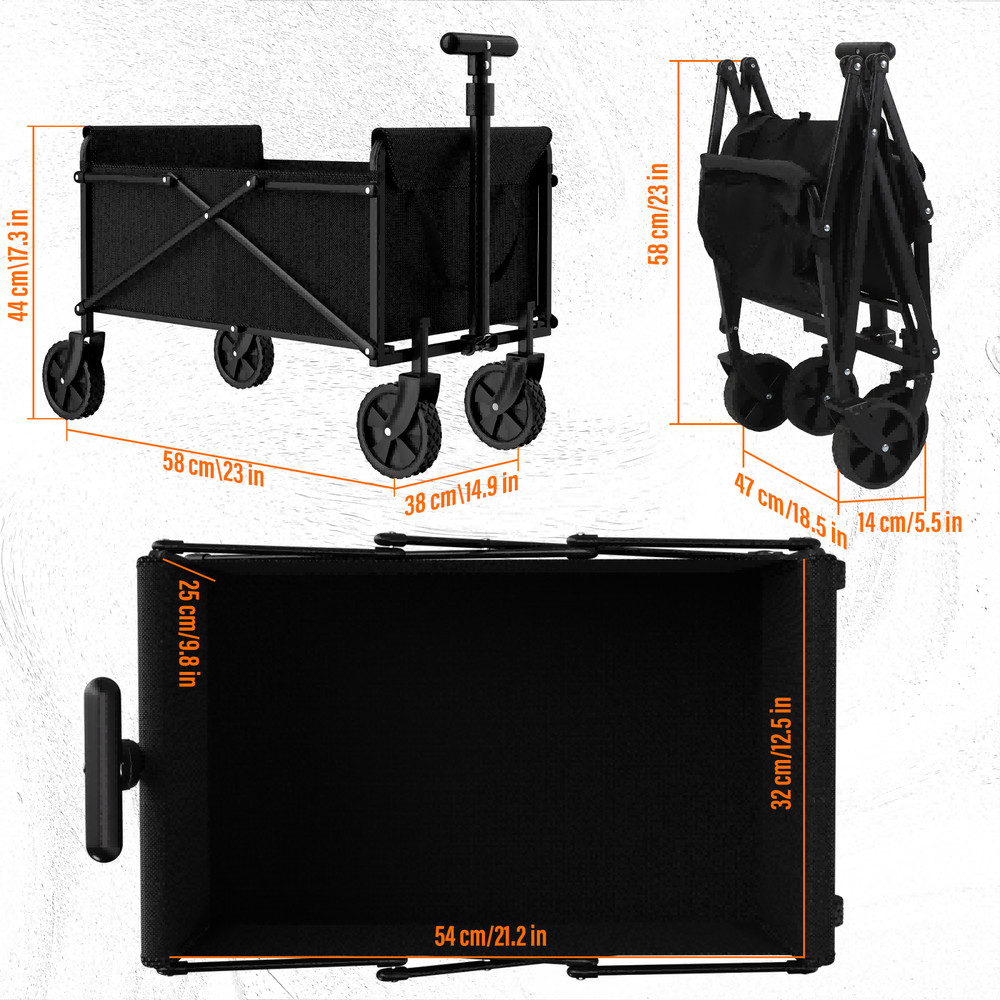 Black Small Handcart Folding Outdoor Garden Cart Collapsible Utility Wagon For Shopping Picnic Be 2