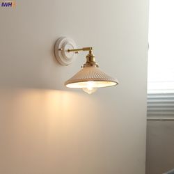 iwhd white ceramic modern wall lamp, nordic japanese style led light for bedroom, living room, bathroom mirror