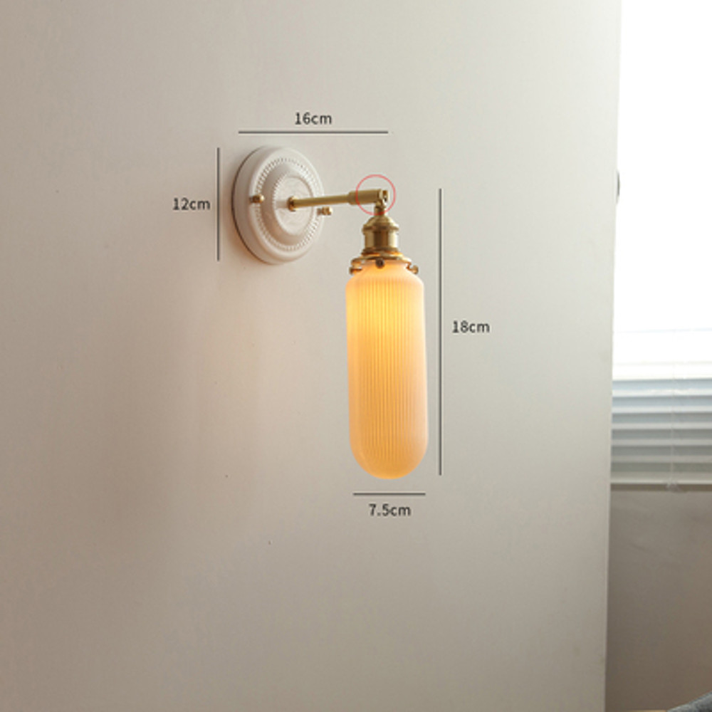 IWHD White Ceramic Modern Wall Lamp, Nordic Japanese Style LED Light for Bedroom, Living Room, Bathroom Mirror