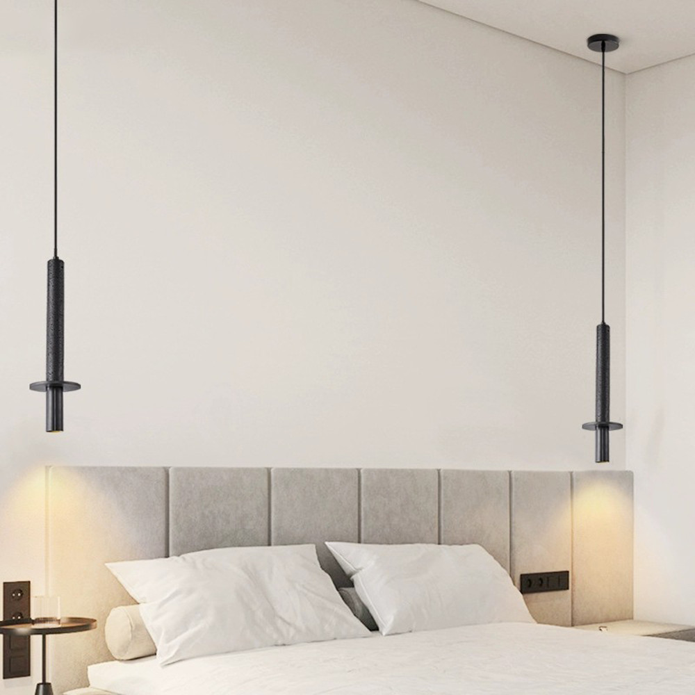 Nordic Modern LED Pendant Lamp Minimalist Long Line Hanging Ceiling Light for Bedroom, Bedside, Black Stone, Home Decor