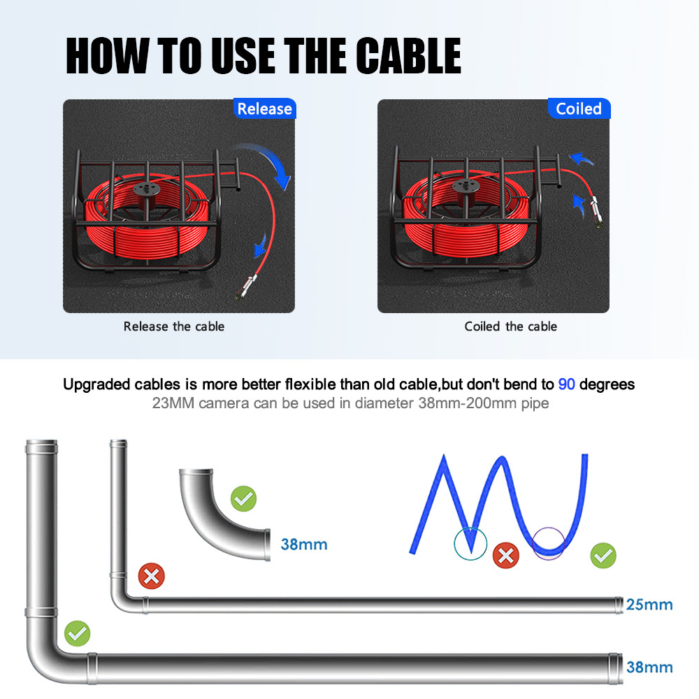 30M Pipe Inspection Camera with 9 DVR Monitor, IP68 Waterproof 17MM Borescope for Drain, Sewer, Pipeline Inspection