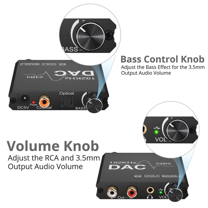 DAC Digital To Analog Audio Converter SPDIF Optical Toslink Coaxial To Stereo RCA LR Jack Output 5