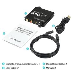dac digital to analog audio converter, spdif optical toslink coaxial to stereo rca l/r & jack output