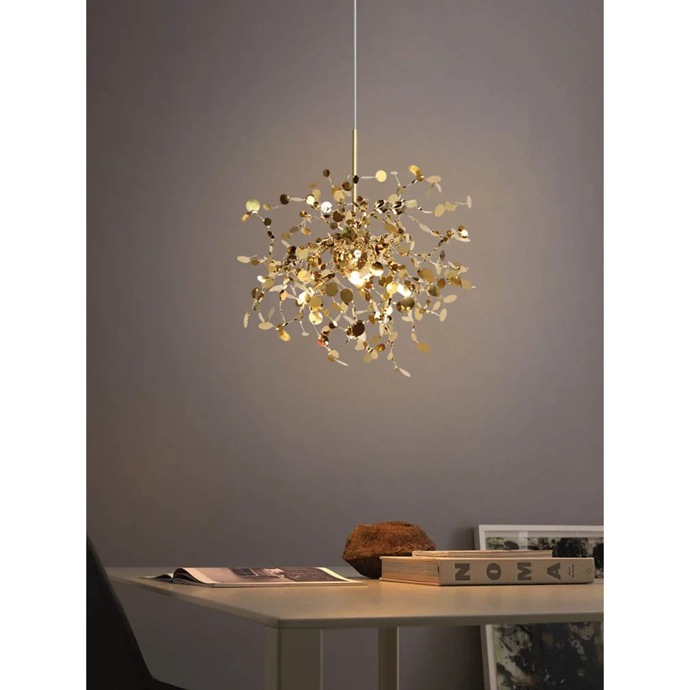 Nordic LED Chandelier, Stainless Steel Chrome Leaf Design for Living Room, Dining Room Bar Table, Modern Personality