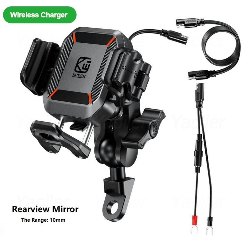 Motorcycle Phone Holder Handlebar Mount, Wireless Charger, USB-C Fast Charging, 1-Second Lock Release, Camera Friendly