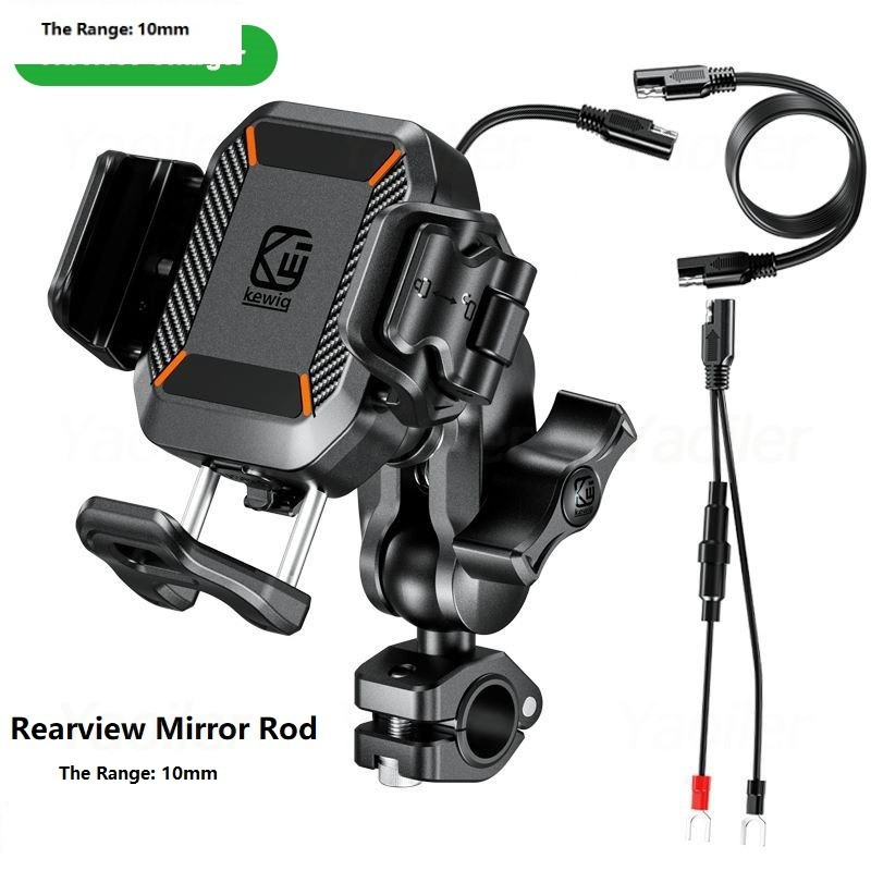Motorcycle Phone Holder Handlebar Mount, Wireless Charger, USB-C Fast Charging, 1-Second Lock Release, Camera Friendly