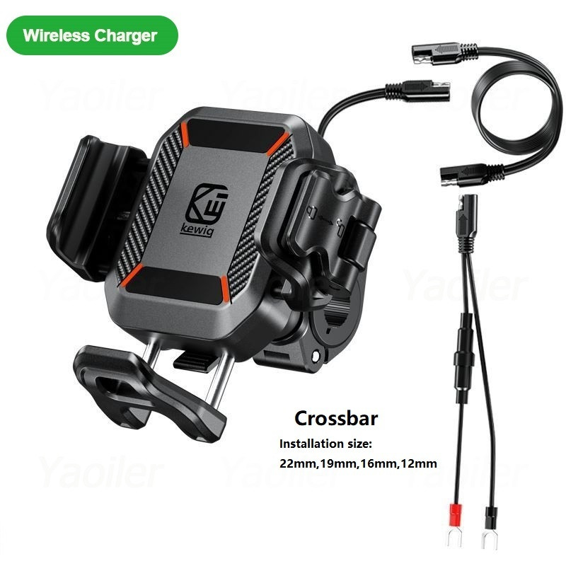 Motorcycle Phone Holder Handlebar Mount, Wireless Charger, USB-C Fast Charging, 1-Second Lock Release, Camera Friendly