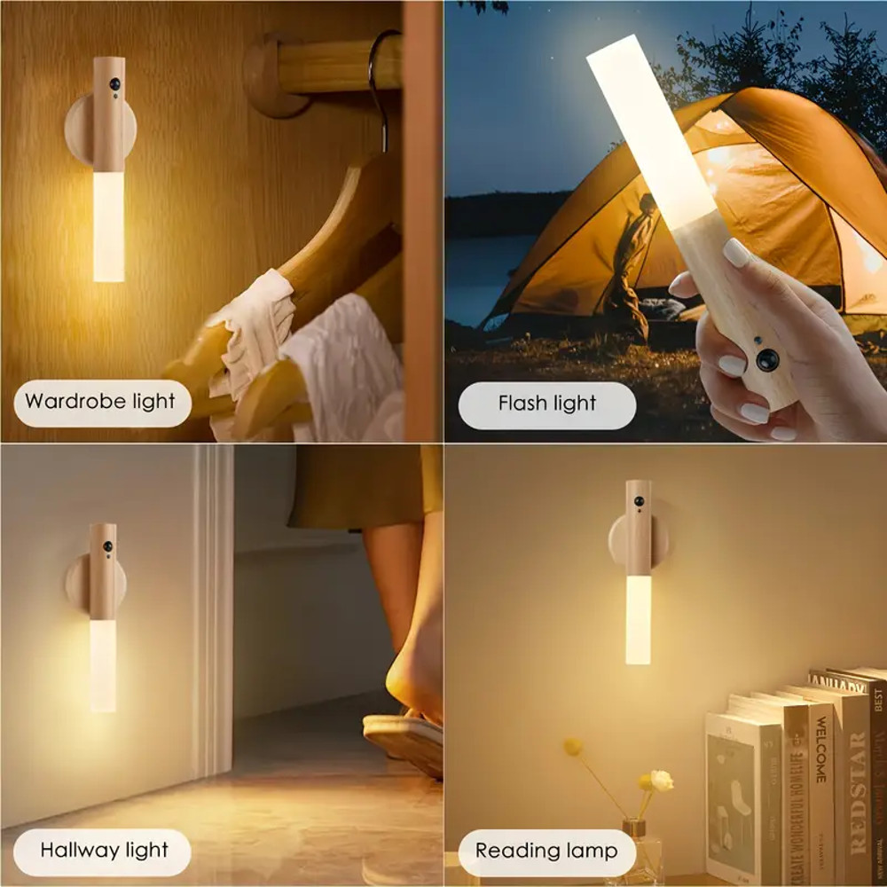 LED Smart Motion Sensor Night Light Rechargeable Magnetic Wall Lamp For Bedroom Hallway Stairs Bath 2