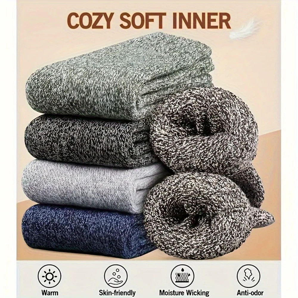 Mens Winter Warm Socks Thick Towel MidCalf Thermal Boot Socks AntiCold Solid Color Outdoor Snow Soc 2