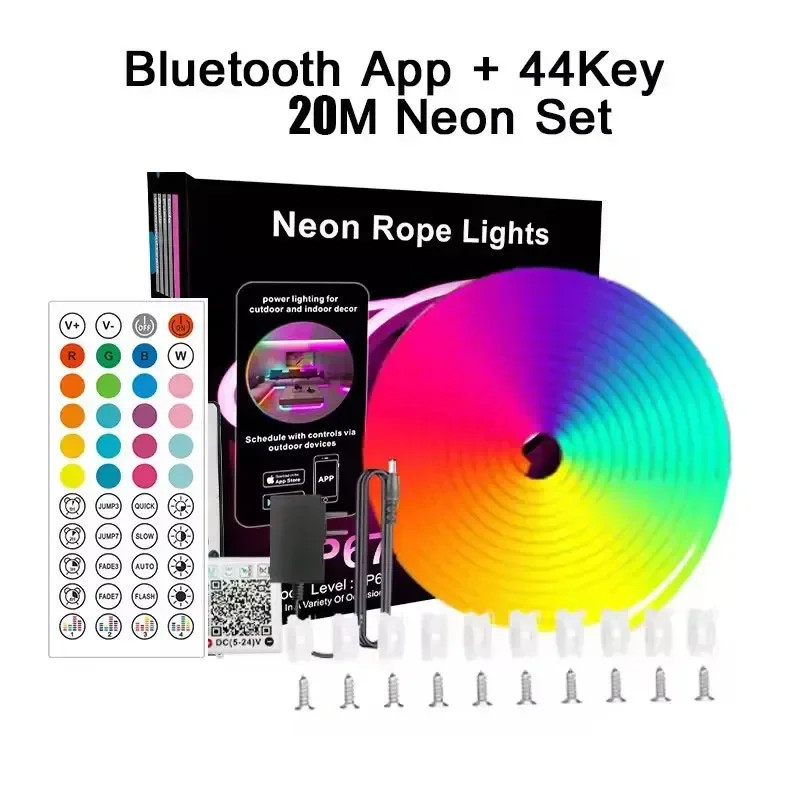 24V RGB Neon LED Lights Strip, Flexible Bluetooth App-Controlled Tape for Wall, Childrens Room, More