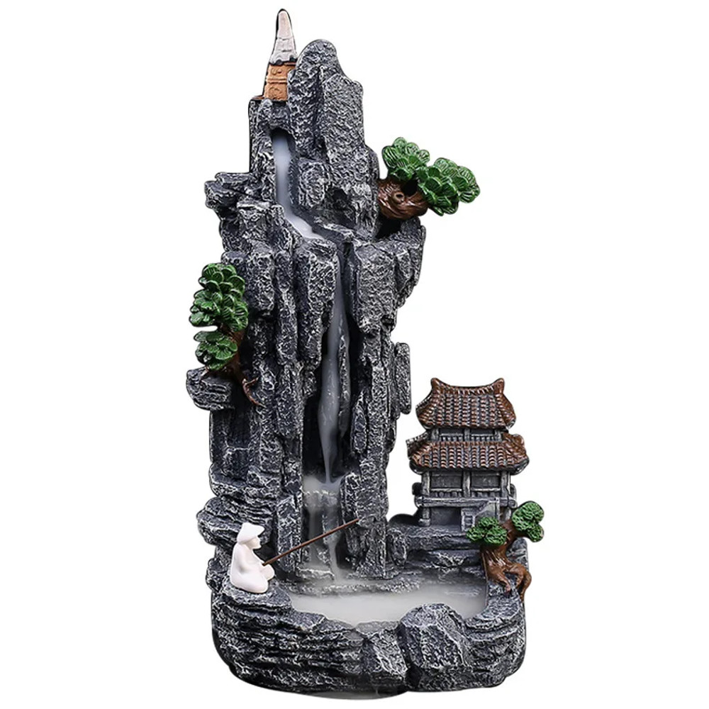 Waterfall Backflow Incense Burner, Zen Meditation Decor with Micro Landscape for Tea Room, Yoga & Relaxation