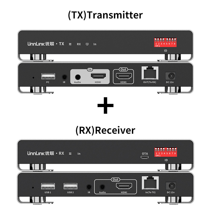 Unnlink HDMI KVM Extender 200m Over IP, 4K 30Hz Ethernet Extender with USB, IR, EDID, Share Mouse/Keyboard to Monitor