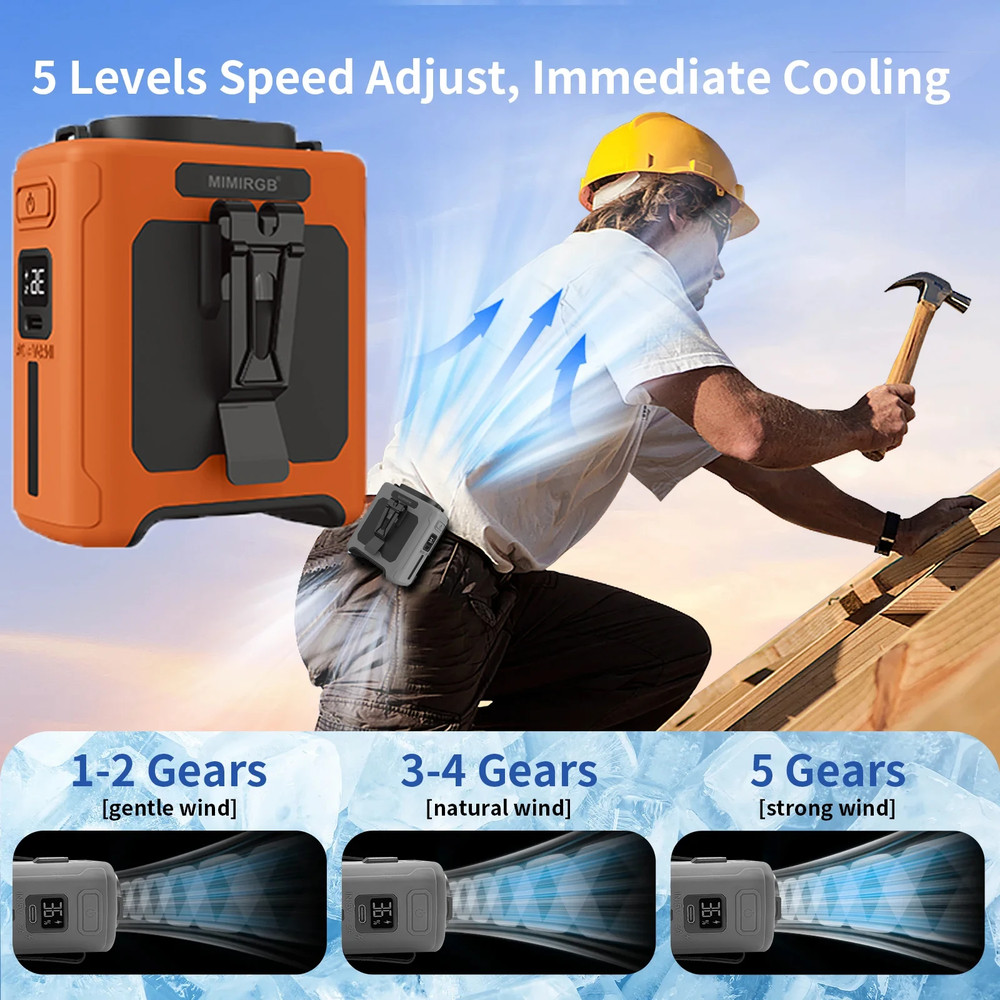 Waist Fan Portable with LED Lighting & Power Bank, Hanging Neck Cooling Fan Speed Strong Airflow for Outdoor Work