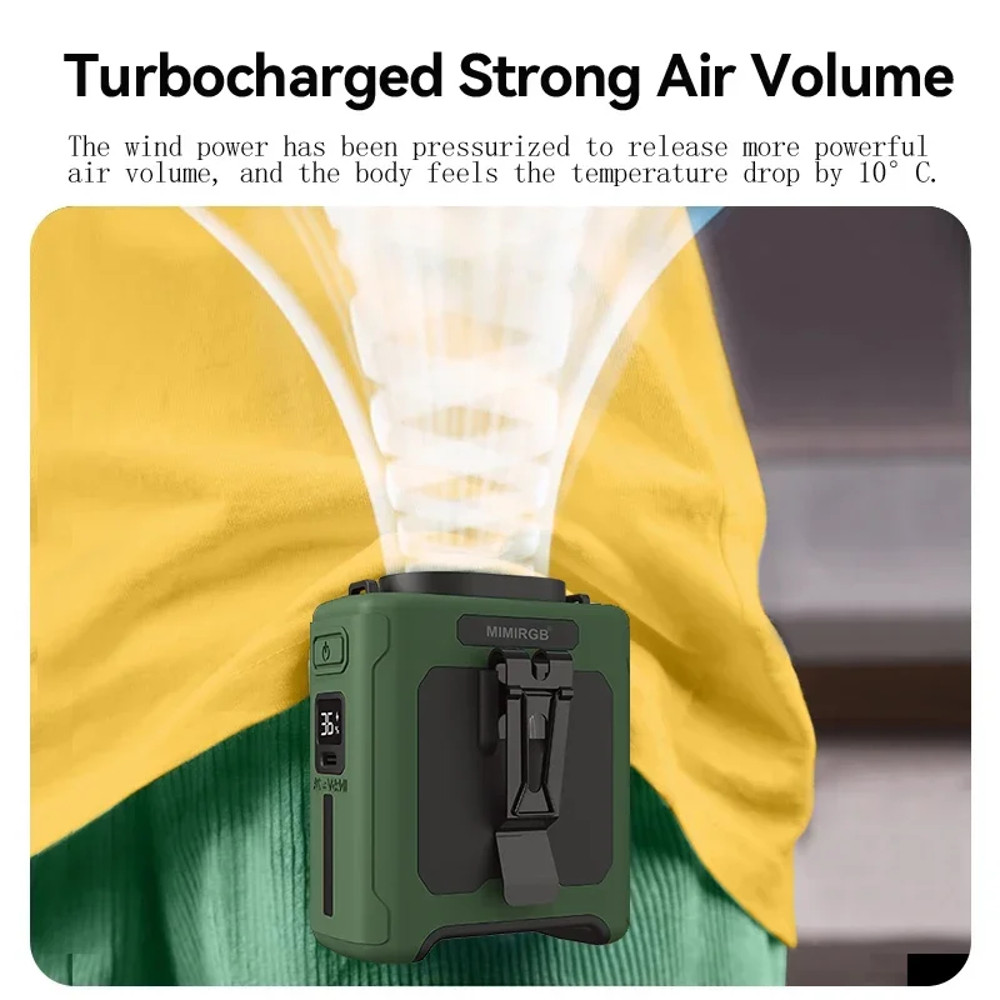 Waist Fan Portable with LED Lighting & Power Bank, Hanging Neck Cooling Fan Speed Strong Airflow for Outdoor Work