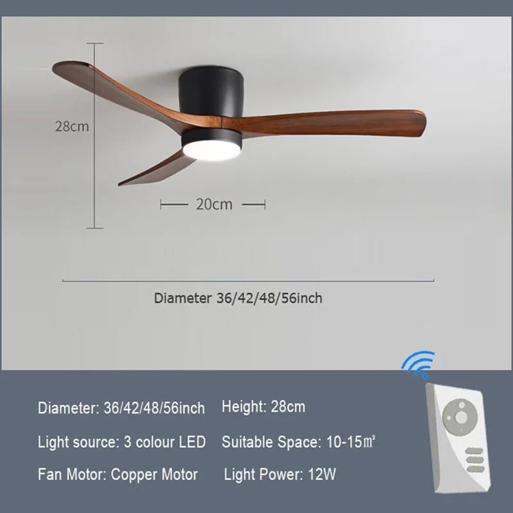 Whisper-Quiet Flush Mount Ceiling Fan with Light , Blade Carved Wood Design, Remote Control & Reversible Motor