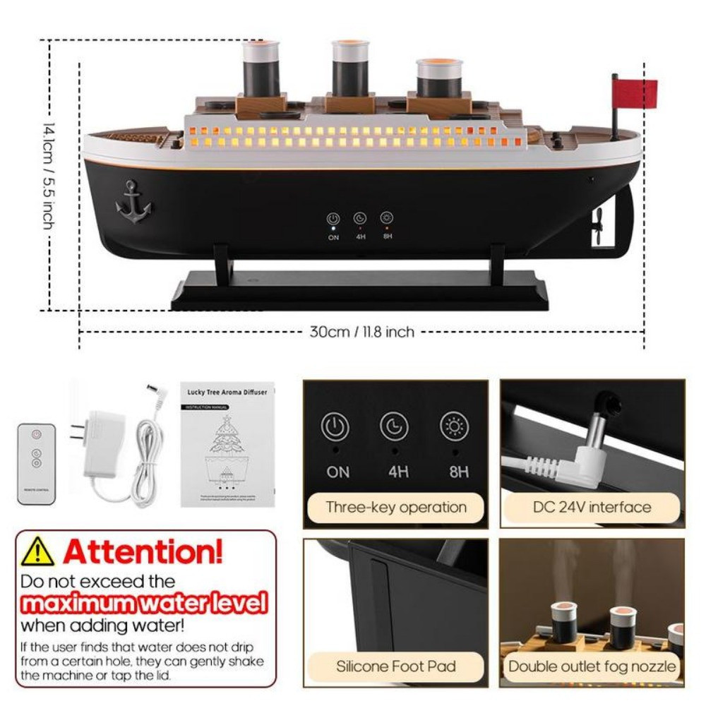Titanic Ship Model Air Humidifier, Remote Control Essential Oil Diffuser with Jellyfish Smoke Ring Spray & Home Aroma