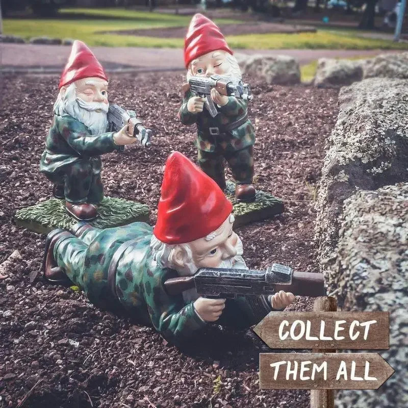 Army Gnome Garden Statues, Resin Desktop Lawn Ornament Dwarf Figurines for Outdoor Garden Decoratiom