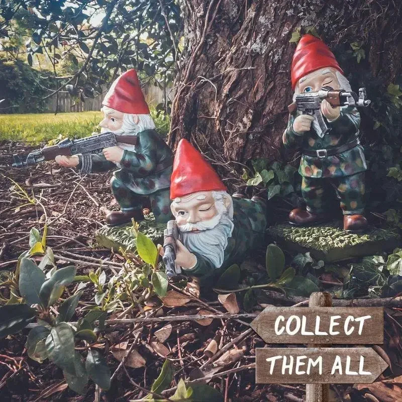 Army Gnome Garden Statues, Resin Desktop Lawn Ornament Dwarf Figurines for Outdoor Garden Decoratiom