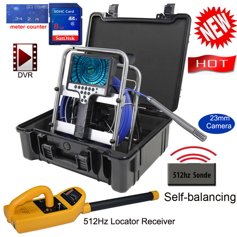 Long Self Leveling Sewer Drain Inspection Camera With Transmitter Sonde DVR Recorder Meter Counter 4