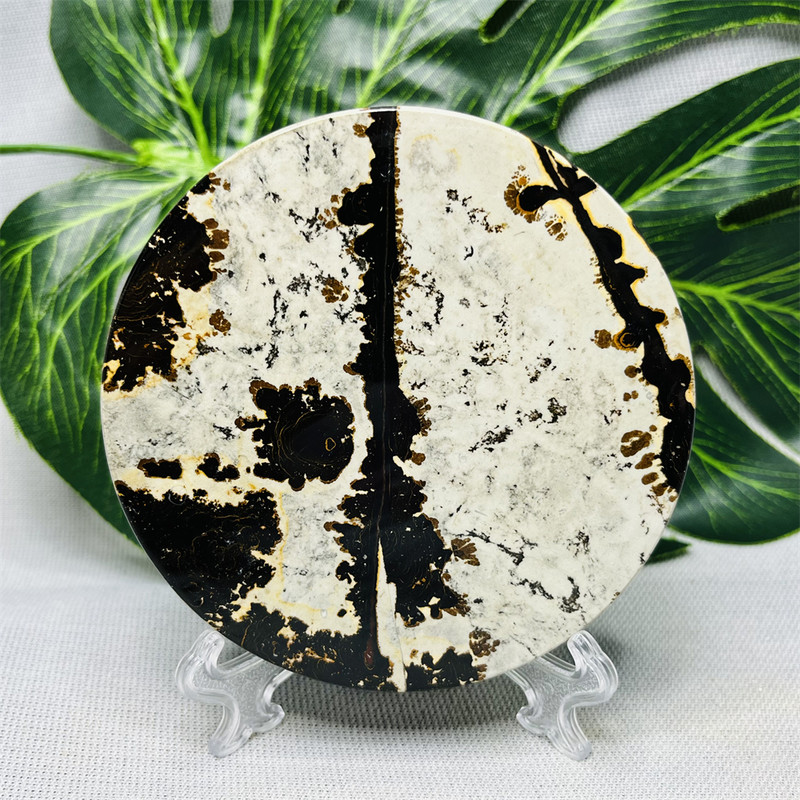 Hand Polished Natural Rock Picture Stone Round Coasters, Abstract Spiritual Healing Witchcraft Decor, Holiday & Home