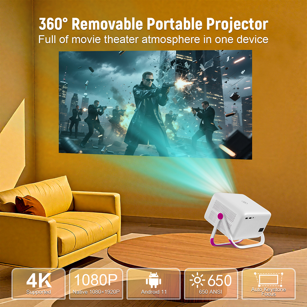 Velec AOSP Portable Projector ANSI Android Full HD LCD Auto Keystone Correction Outdoor Home Theat