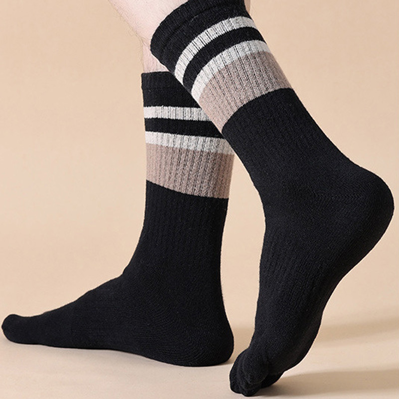Mens Terry Toe Socks Cotton Striped Thick Soft 5 Finger Socks For SweatAbsorbing Warmth Party Dre 1