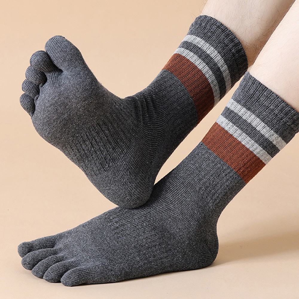 Mens Terry Toe Socks Cotton Striped Thick Soft 5 Finger Socks For SweatAbsorbing Warmth Party Dre 2