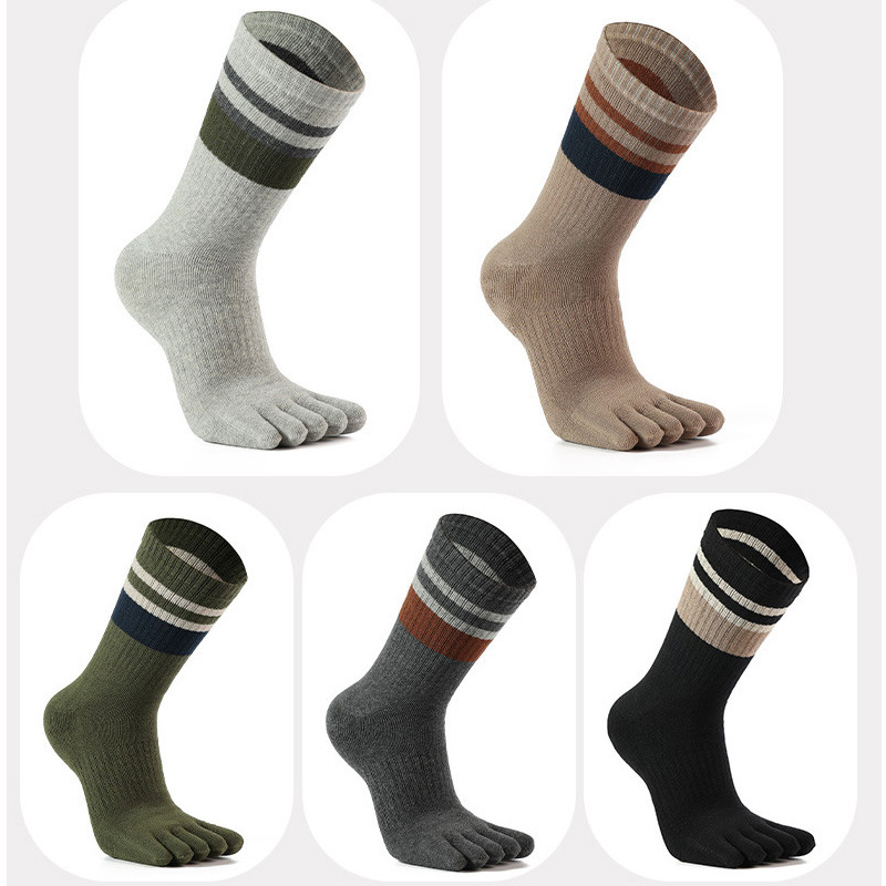 Mens Terry Toe Socks Cotton Striped Thick Soft 5 Finger Socks For SweatAbsorbing Warmth Party Dre 3