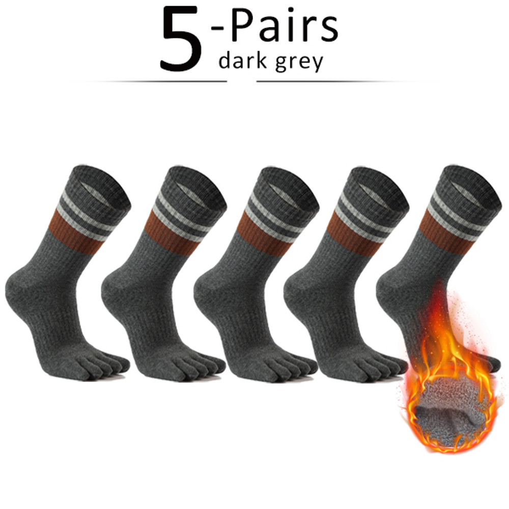 Mens Terry Toe Socks Cotton Striped Thick Soft 5 Finger Socks For SweatAbsorbing Warmth Party Dre 8