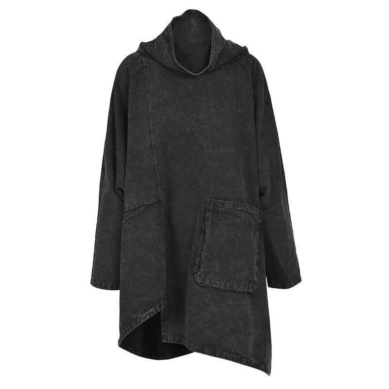 Plus Size Loose Fit Denim Sweatshirt For Women Black High Collar Long Sleeve Top For Big Size Fashi 5