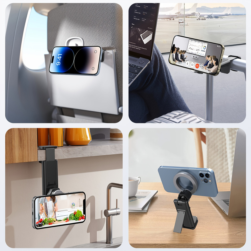 Universal Magnetic Cell Phone Holder, Airplane Travel Essentials Tray Table Phone Mount & Adjustable Desktop Holder