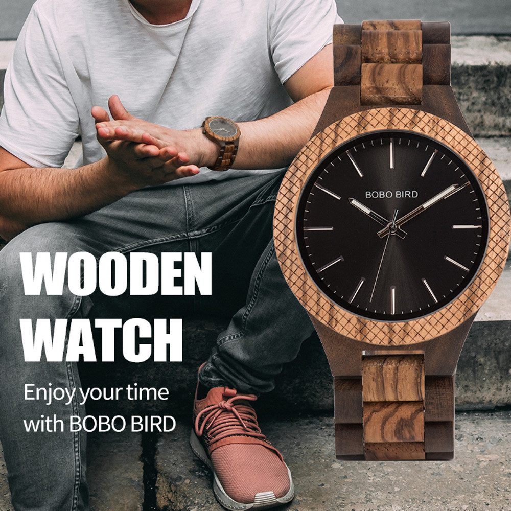 BOBO BIRD Wooden Watch Men Quartz Movement Bayan Kol Saati Luxury Mens Watches With Luminous Hands 1