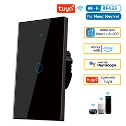 tuya us wifi smart wall switch, gang rf no neutral wire required, touch sensor led light switch for smart home