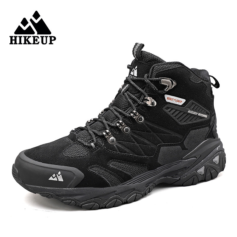 HIKEUP Winter Boot Men Suede High Top Hiking Boots Outdoor Trekking Shoes Rainproof Tactical Combat 6