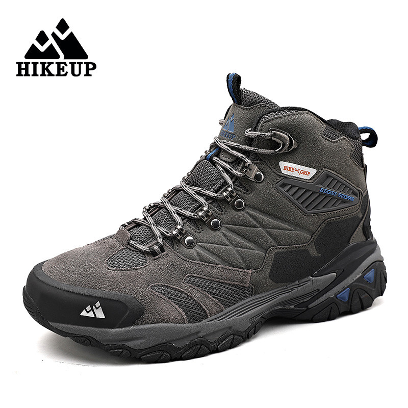 HIKEUP Winter Boot Men Suede High Top Hiking Boots Outdoor Trekking Shoes Rainproof Tactical Combat 7