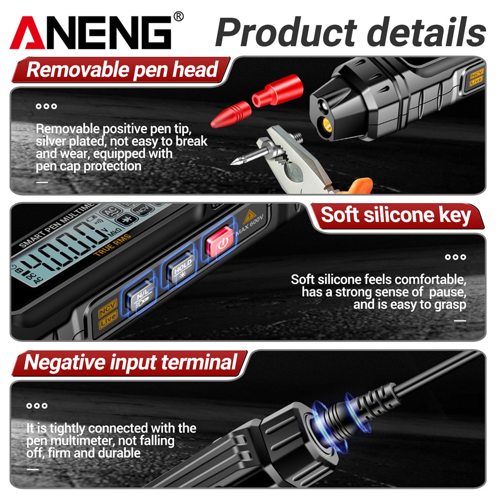 Professional ANENG Digital Multimeter Pen Counts AutoRanging Meter NonContact ACDC Voltage Ohm Diod 2