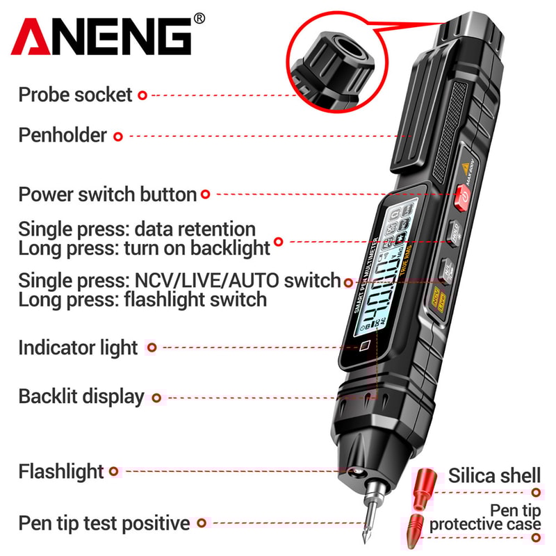 Professional ANENG Digital Multimeter Pen Counts AutoRanging Meter NonContact ACDC Voltage Ohm Diod 3