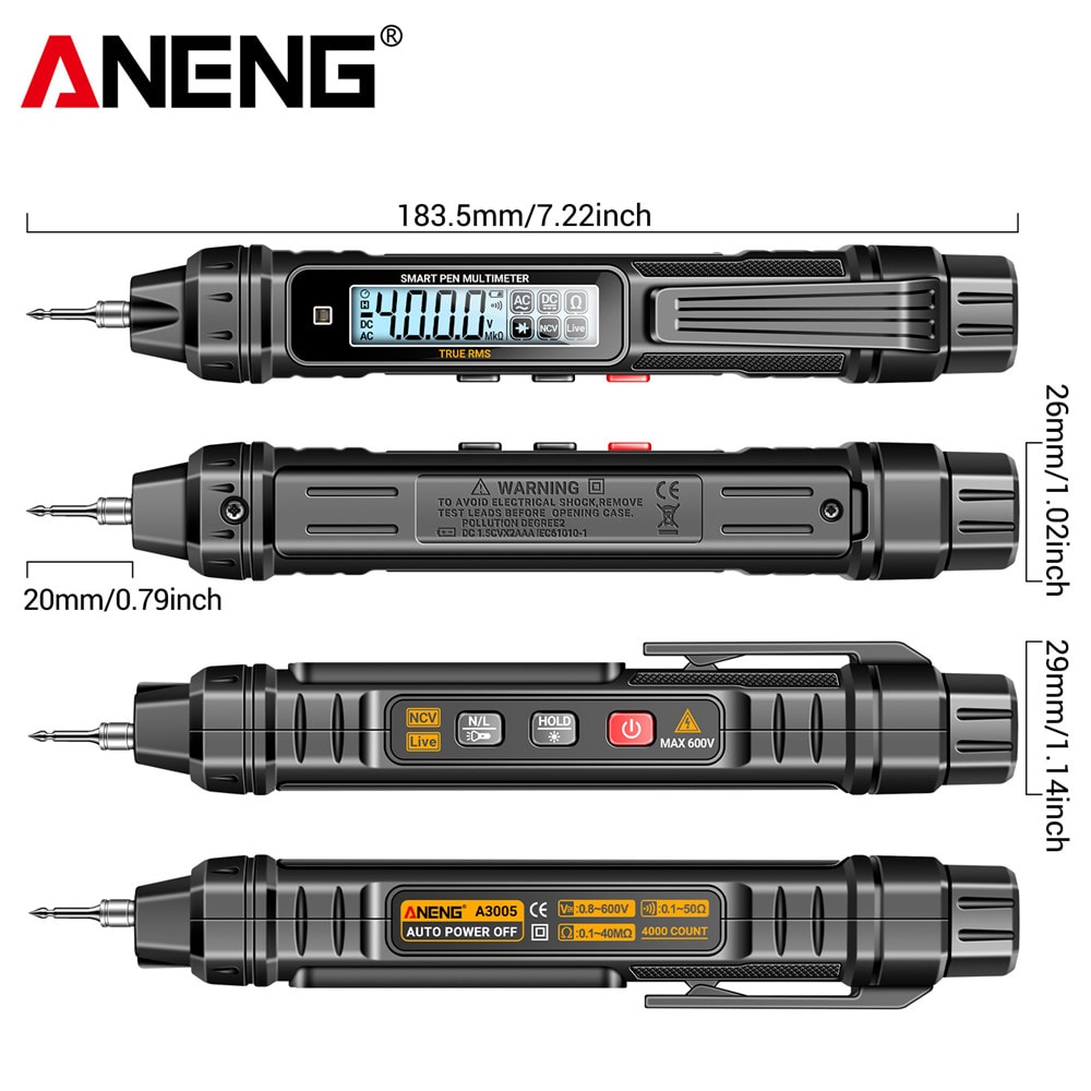 Professional ANENG Digital Multimeter Pen Counts AutoRanging Meter NonContact ACDC Voltage Ohm Diod 4