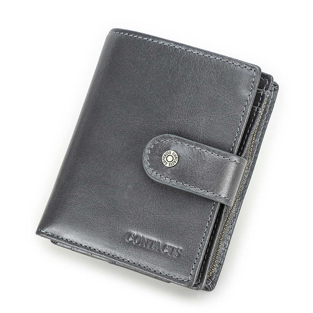 Genuine Leather RFID Wallet For Men Vintage Short Wallet With Coin Pocket Card Holders Zipper Pock 7