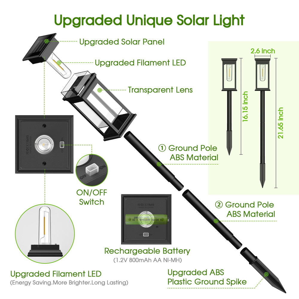 Solar Lights Warm White, Super Bright Outdoor Yard, Pathway & Garden Walkway Lights