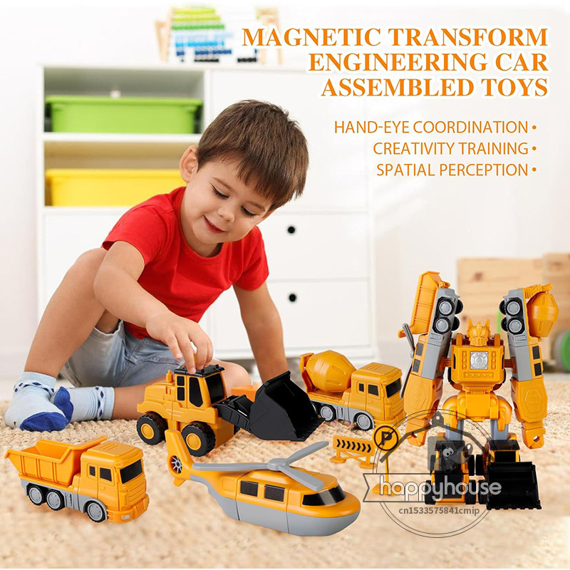 Transforming Robot Car Toy Magnetic Transform Engineering Car Assembled Toys Magnetic Blocks For K 4
