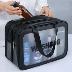 portable dry-wet separation double transparent pu makeup bag, travel cosmetic organizer, washing bag for fitness & swim