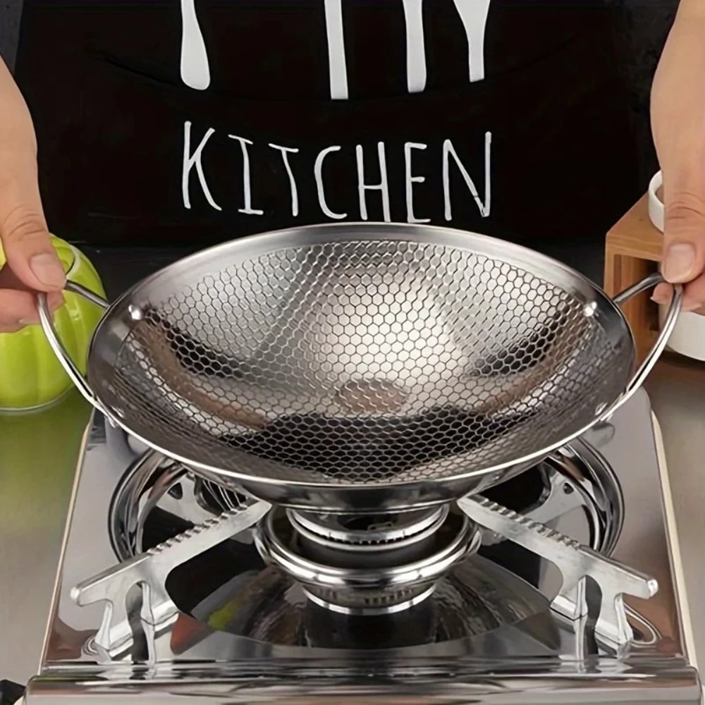 Stainless Steel Honeycomb Skillet Non-Stick, Scratch-Resistant Frying Pan with Handle for Pasta, Steak, Ramen