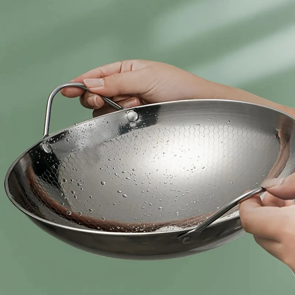 Stainless Steel Honeycomb Skillet Non-Stick, Scratch-Resistant Frying Pan with Handle for Pasta, Steak, Ramen