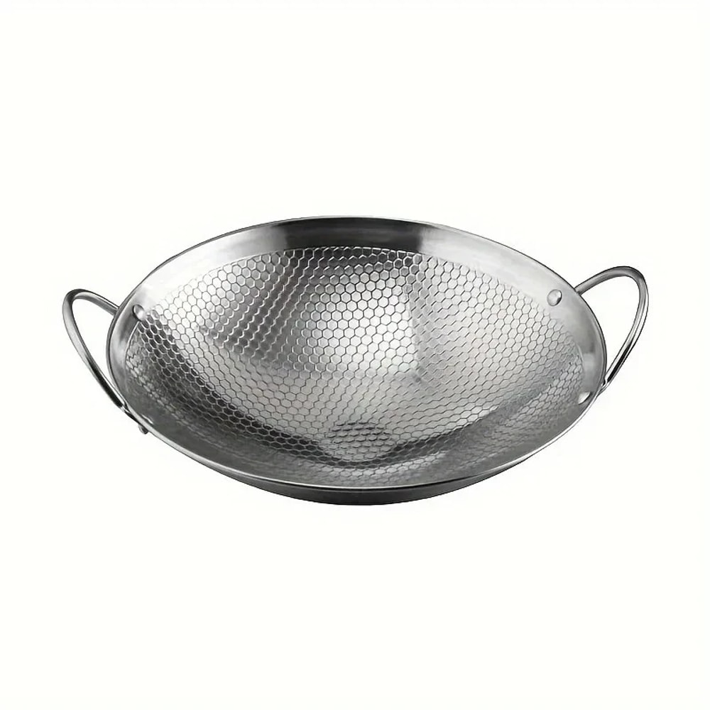 Stainless Steel Honeycomb Skillet Non-Stick, Scratch-Resistant Frying Pan with Handle for Pasta, Steak, Ramen