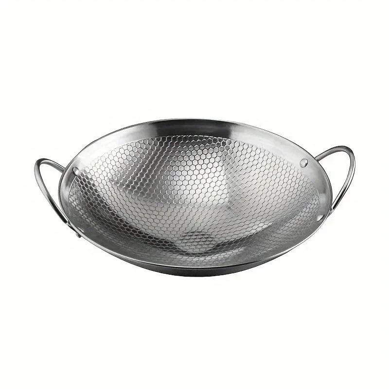 Stainless Steel Honeycomb Skillet Non-Stick, Scratch-Resistant Frying Pan with Handle for Pasta, Steak, Ramen