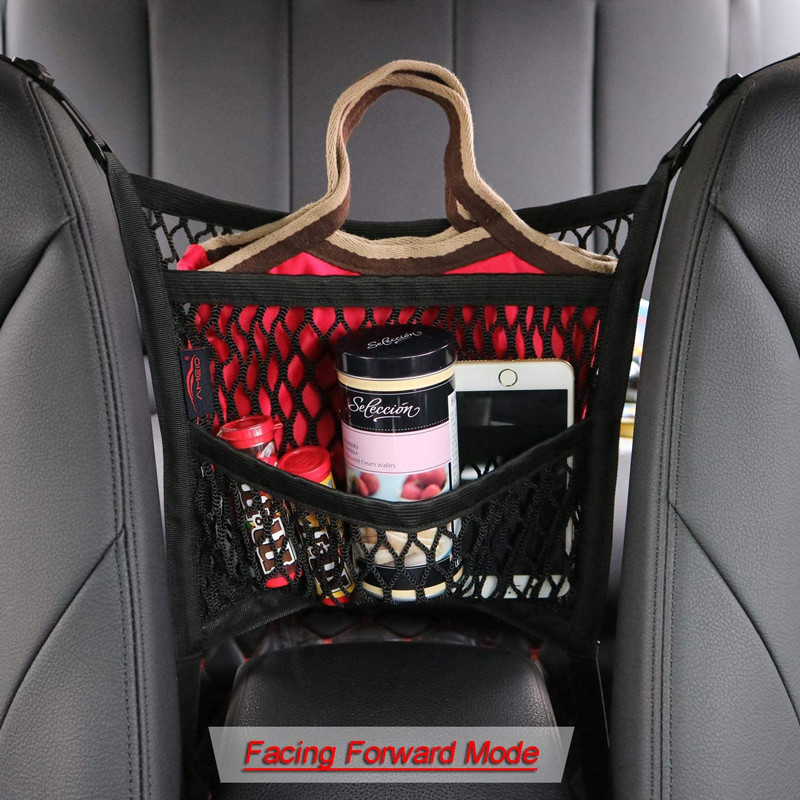 Stretchable Car Storage Net Bag Between Seats, Pet Barrier Divider & Elastic Mesh Bag Organizer for Auto Accessories