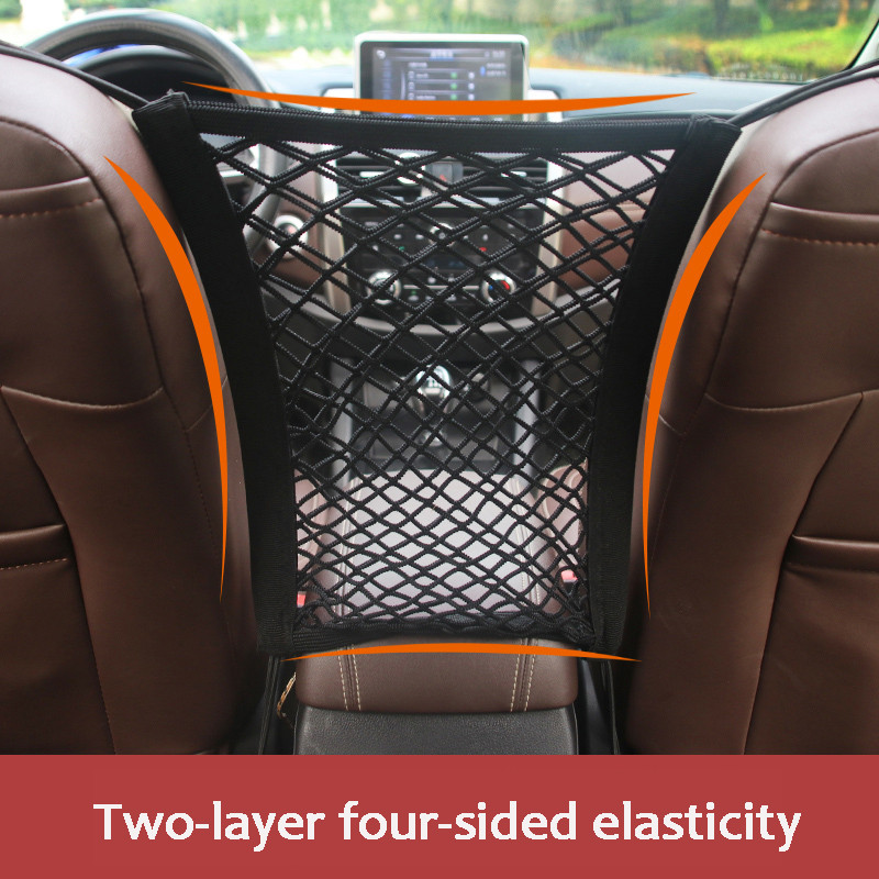 Stretchable Car Storage Net Bag Between Seats, Pet Barrier Divider & Elastic Mesh Bag Organizer for Auto Accessories