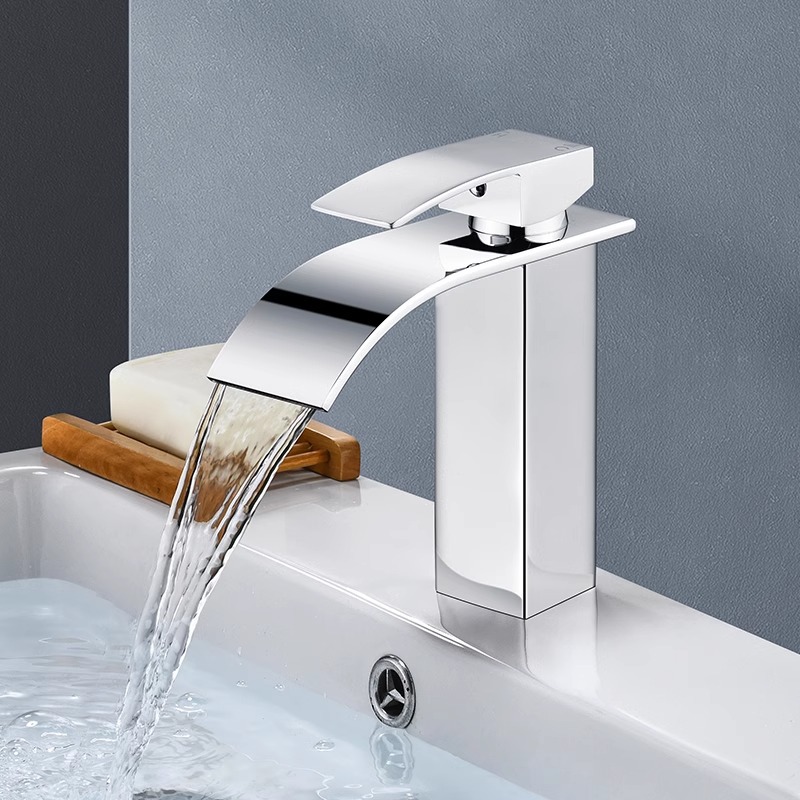Premium Bathroom Copper Core Waterfall Stainless Steel Basin Faucet Kitchen Wash Basin Hot And Cold 0